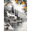 Golden Orange of Tuscany Contemporary Mediterranean Art Print  22x28 inches , 300gsm Fine Art Paper by Miroslava Kettounen