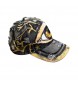 Distressed Denim Baseball Cap. Custom hand-painted by Miroslava. Brown Eye,Charcoal, Golden Metal Buckle. One size
