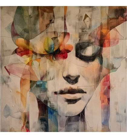 Illusions of Pleasure, Woman's Portrait, Mixed Media Art, Print, 16'' x 16''