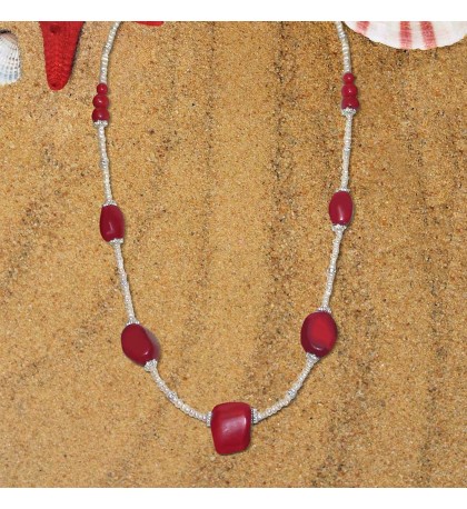 Hawaiian Coral Necklace With Natural Red Corals and Pearls. Hand Made COR 14