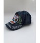 Distressed Denim Baseball Cap with Skull and Metal Rivets. One size