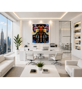 Manhattan Robot-Cobot Hand-Embellished Urban Abstract Fine Art Print 22 x 28 inches Original Acrylic Painting on Premium 300 gsm Fine Art Paper by Miroslava Kettounen