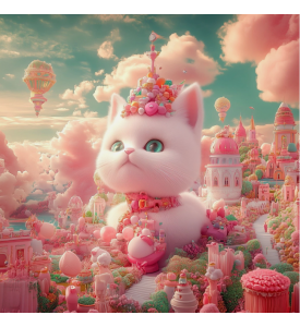 Royal Kitten in a Pink Fantasy World, Fantasy Art, Print 40.6 x 40.6 cm