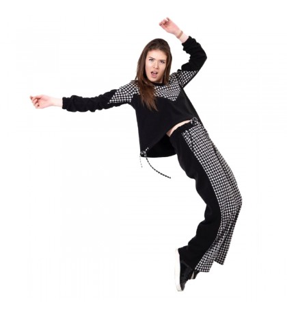Miroslava Women's Sweatsuit Set Ornament Black Long Sleeve Pullover and Pants Tracksuits