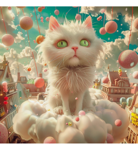 White Cat in a Fantasy World, Fantasy Art, Print 40.6 x 40.6 cm