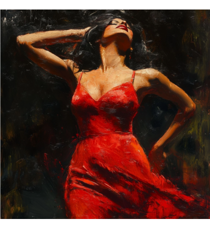 Woman in a Red Dress, Impressionist Art Print, 40.6 x 40.6 cm